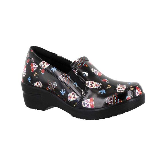 EASY WORKS BY EASY STREET Shoes - EASY WORKS BY EASY STREET Womens Black Skulls Leeza Round Slip On Clogs 8.5 W